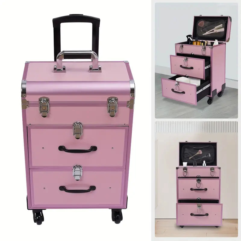 Rolling Makeup Train Case Cosmetic Trolley