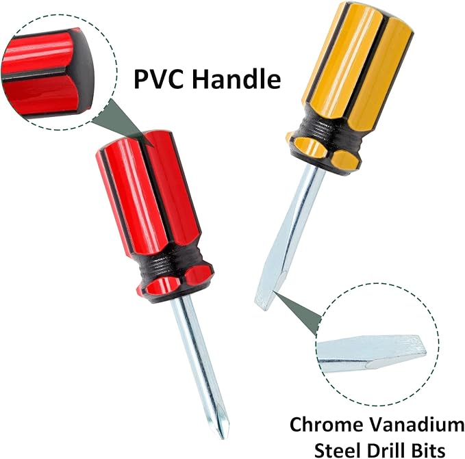 Waziaqoc 2PCS Short Phillips Head and Flathead Screwdrivers