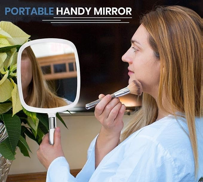 White Large Hand Held Mirror