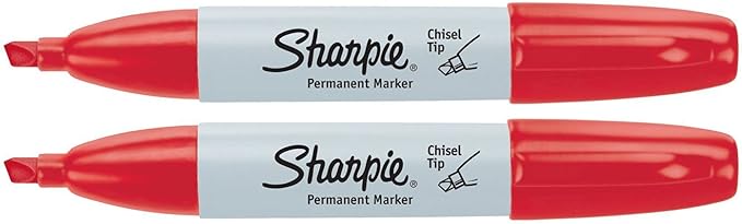 Sharpie Permanent Marker, Chisel Tip, Red, 2 Markers