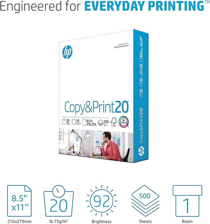 HP Printer Paper, 8.5 x 11 Paper, 500 Sheets