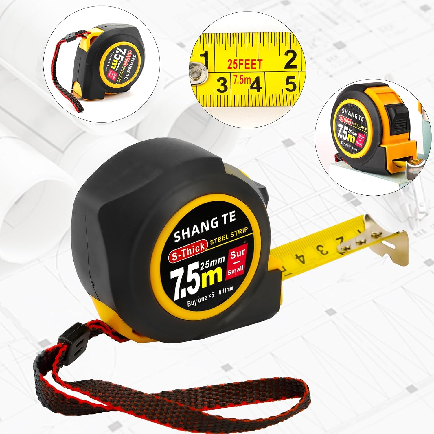 Tape Measure 25 ft, Steel Measuring Tape, Retractable
