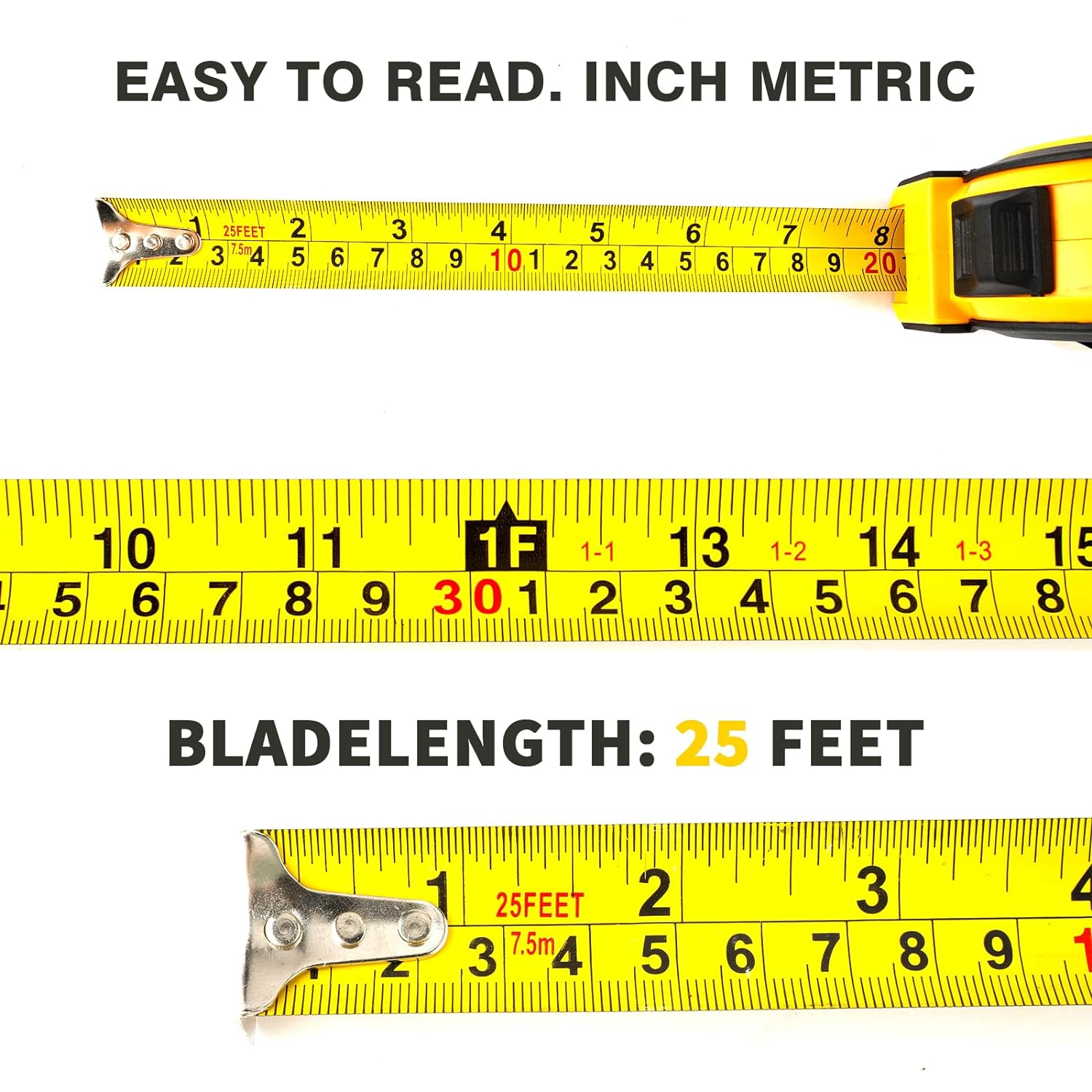 Tape Measure 25 ft, Steel Measuring Tape, Retractable