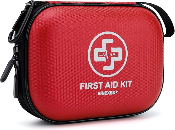 Mini First Aid Kit - 150 Piece Waterproof Hard Shell Medical Kit (Red)