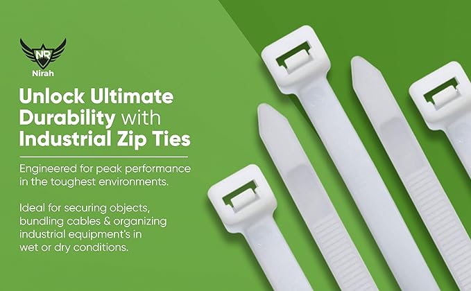 Nirah 12 inch Industrial Grade UV Resistant Zip Ties, Clear White (100 Pack)