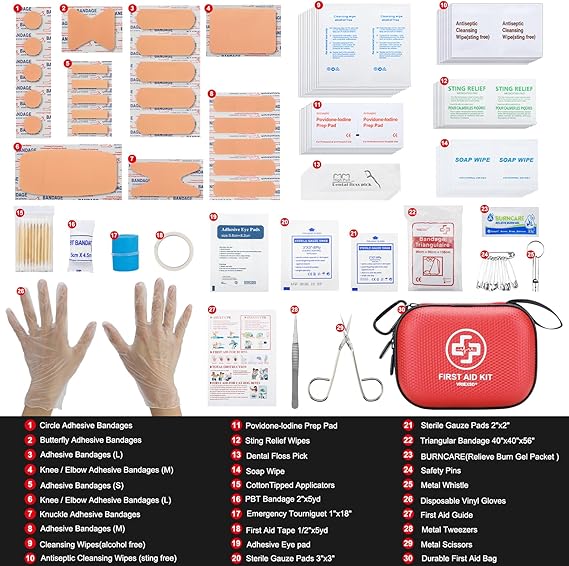 Mini First Aid Kit - 150 Piece Waterproof Hard Shell Medical Kit (Red)
