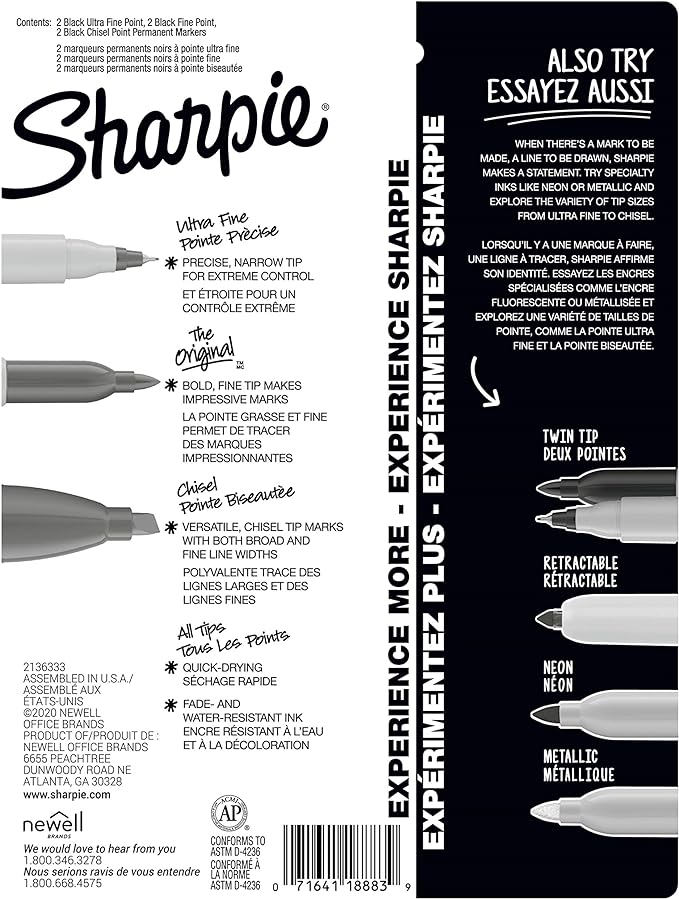 Sharpie Permanent Markers Variety Pack, Black, 6 Count